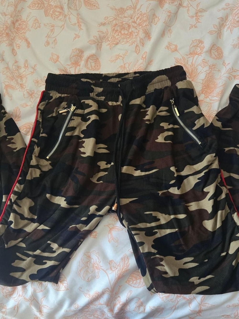 Women's Camo Track Joggers with Red Side Trim